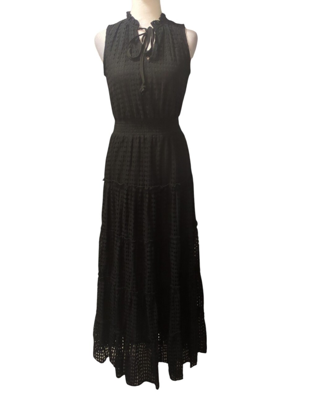 1. State Black Sleeveless Maxi Dress with Tie Neck